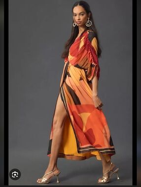 FARM Rio Abstract Wrap Dress in Orange, Red & Yellow